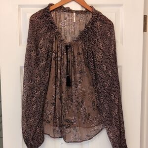 Free People Floral Blouse in Brown and Pink